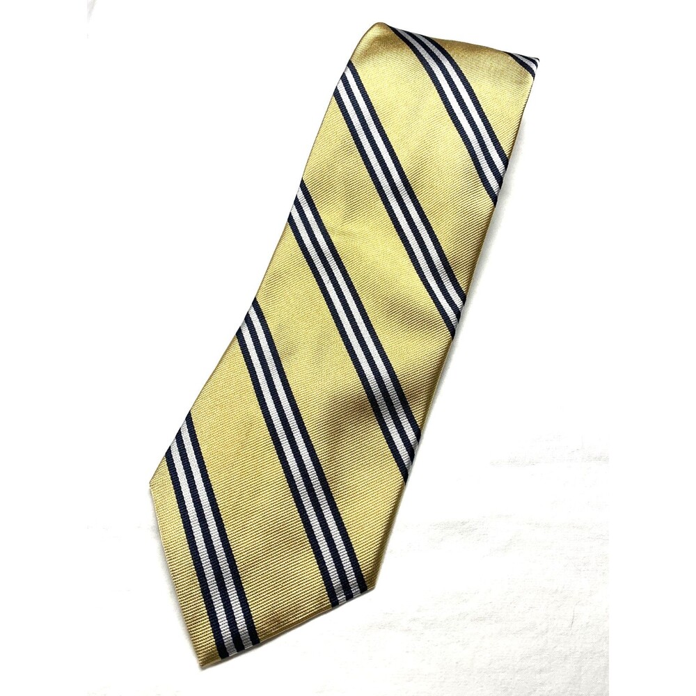 Brooks Brothers Makers Silk Repp Stripe Tie Gold Navy White Vintage Necktie